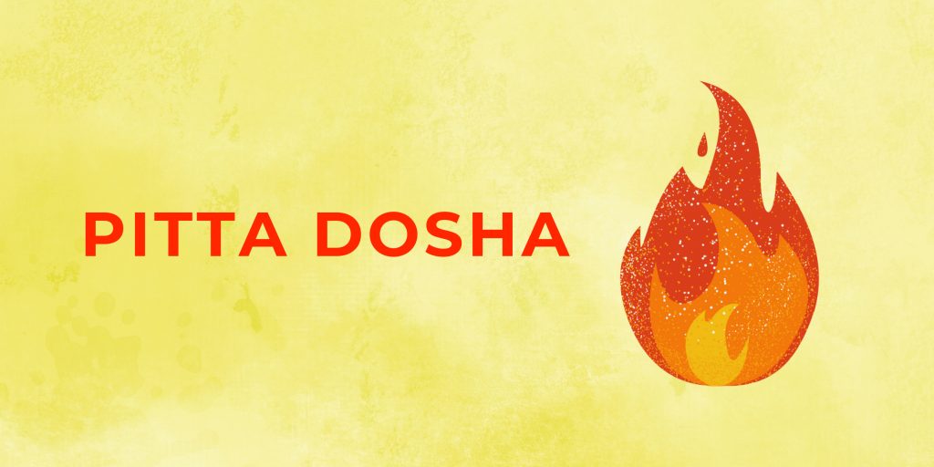 Image ‚Pitta Dosha‘ symbolising fire by Total Ayurveda, India. Colour palette is red and yellow