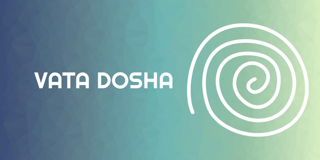 Image ‚Vata Dosha‘ symbolising air by Total Ayurveda, India. Colour palette is blue, green and yellow.